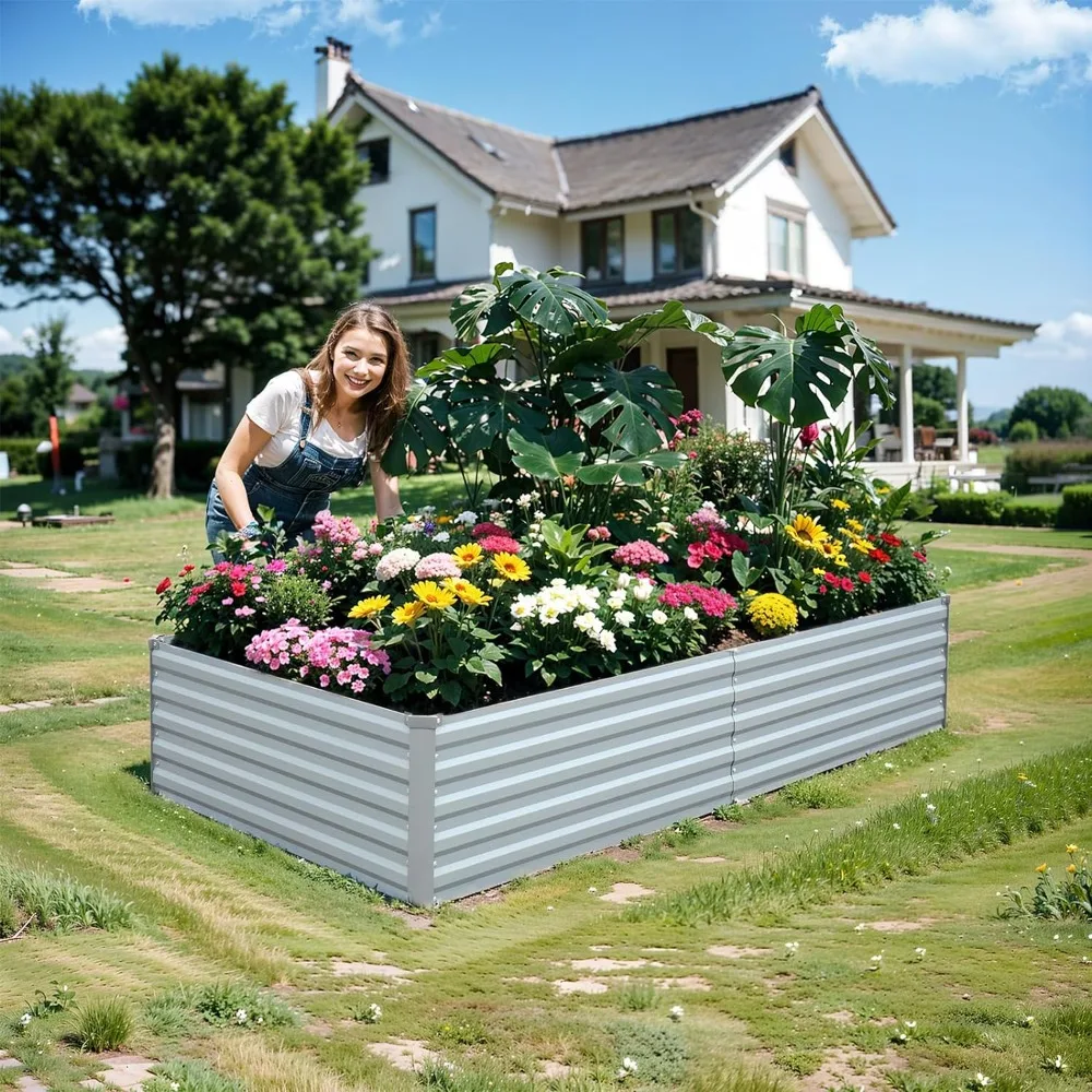 Raised Garden Bed 6×3×1.5FT - Galvanized Steel Planter for Outdoor Vegetables, Flowers, and Herbs - Tall Deep Root Box Kit