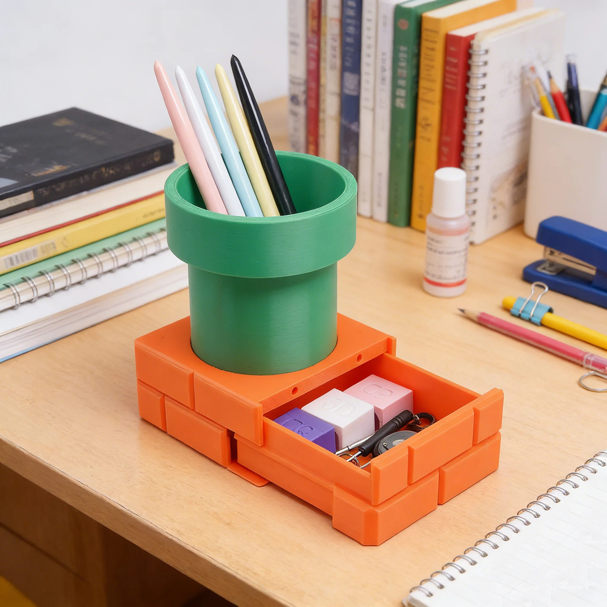 

1 подставка для ручек кирпичной и трубчатой формы с выдвижным ящиком | Изготовлен из пластика, подходит для столов, офисов и общежитий; идеально подходит для...