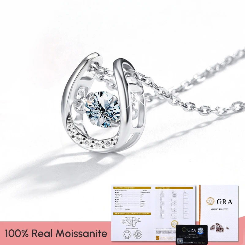 Stylever Moissanite Diamond Horseshoe Pendant for Women Gift 925 Sterling Silver Chain Necklace Party Choker Jewelry Accessories