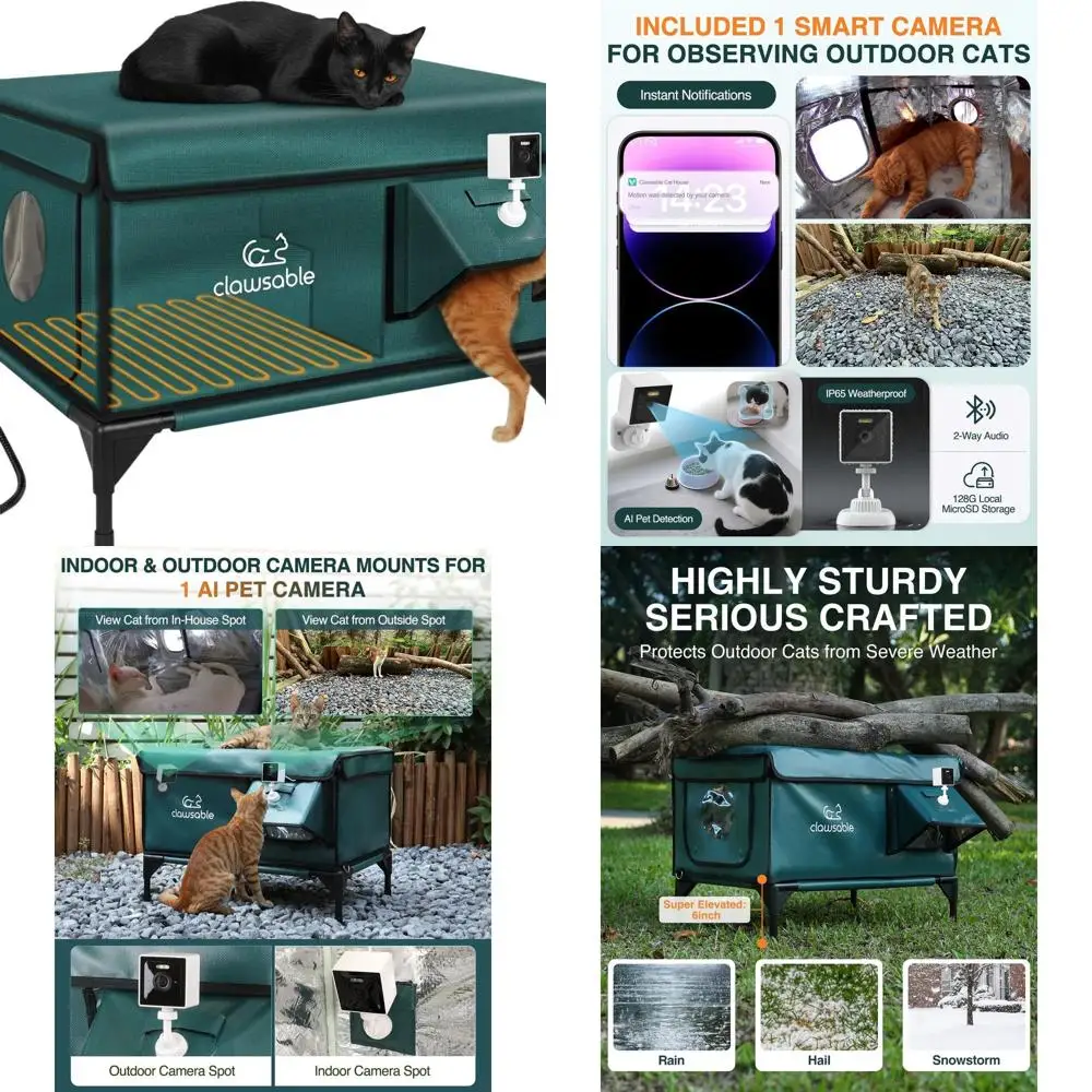 

Waterproof Insulated Outdoor Cat Shelter with Heater, Escape Door, Pet Camera for Winter (Forest Green, 25.5x16x18 inches)