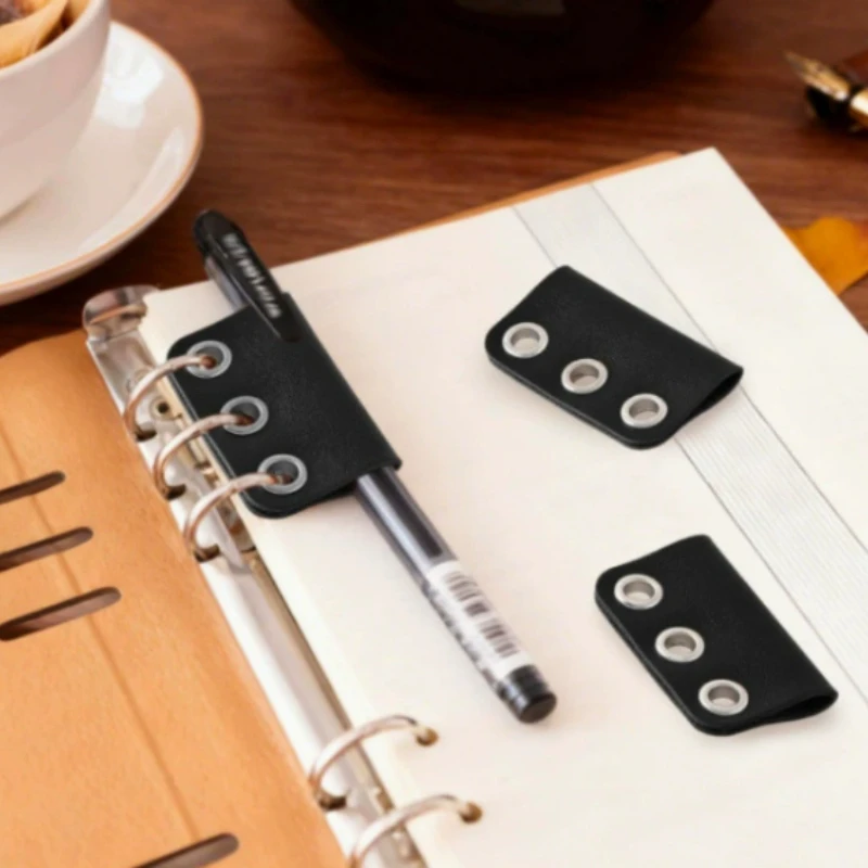 PU Leather Pen Holder Clip For Loose-leaf Journal Notebook Pencil Loop Fixed Clamp Home School Stationery