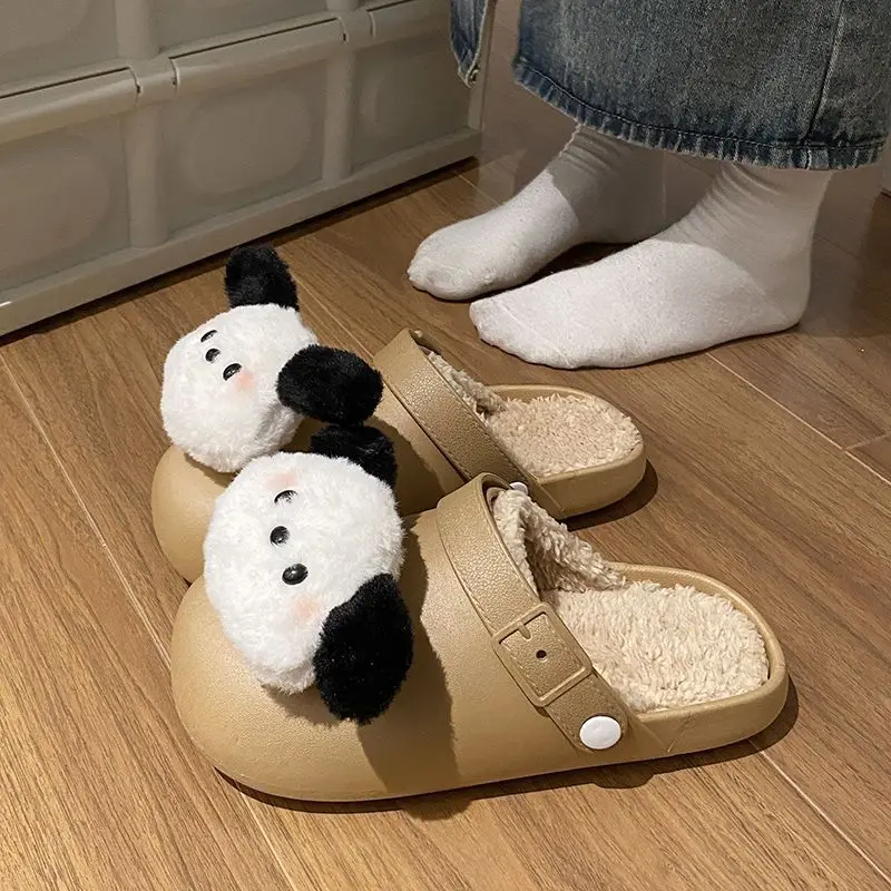 Cute cotton slippers women's outer wear winter explosion indoor home winter slippers warm non-slip bag head hair mop view 6