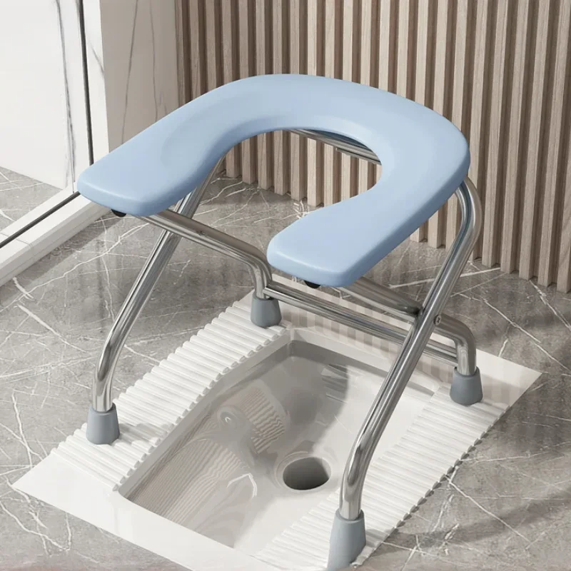 

U Plate Folding Sitting Stool Chair - Pregnant Elderly Toilet Seat Stainless Steel Squat Sit Toilet Stool