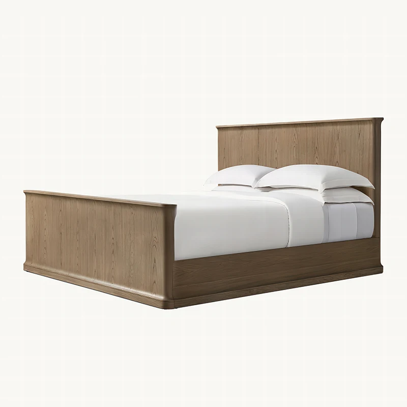 xx-Statement Luxury French Vintage Bed: Designer BARON PANEL BED with Footboard for Mansion RH Style Bedroom Queen King Size