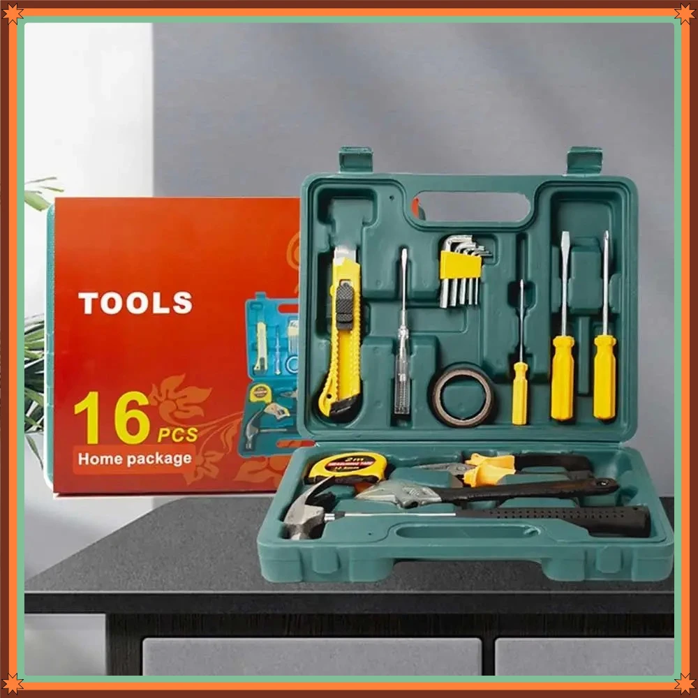 12/16 Pcs Compact Hardware Tool Set Household Hand Tool Kit With Plastic Toolbox Professional Combination Tools For Home Use