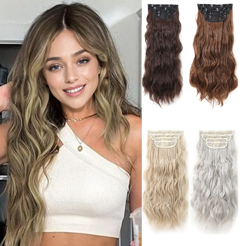 4 Stück/Set 16/Zoll synthetische Haars pange in langen gewellten dicken doppelten Schuss Haar verlängerungen Haar teile für Frauen