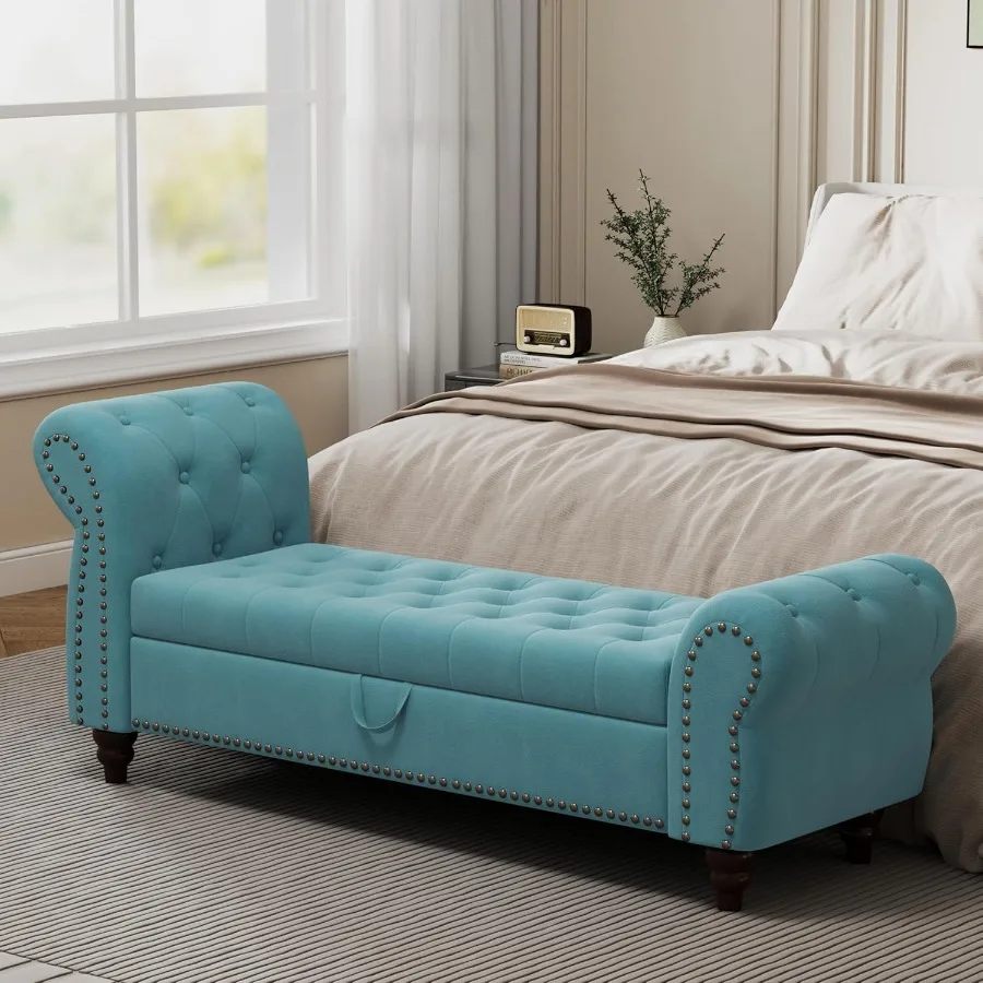 Armed Storage Beh for BedroomRolled Arm Storage Beh End of Bed Tufted Velvet Bed Beh Mid Century Ottoman Beh with Storage for L