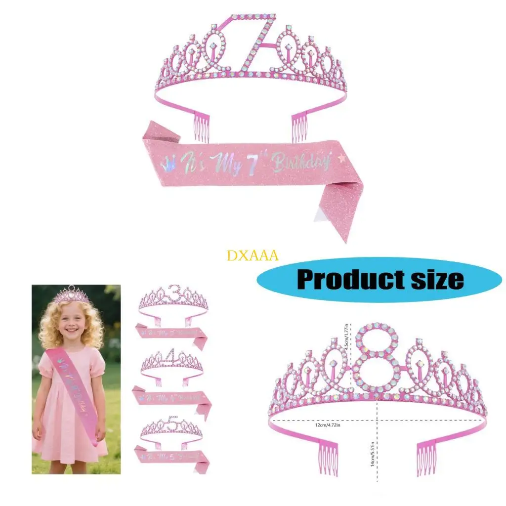 

DXAA Birthday Celebration Tiaras Set With Sparkling Belt Accessories For Girls
