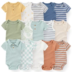 5 stück Unisex Neue Geboren Bodys Drucken Sommer Baumwolle Baby Mädchen Kleidung Ärmellose Cartoon Baby Jungen Kleidung Set Einfarbig