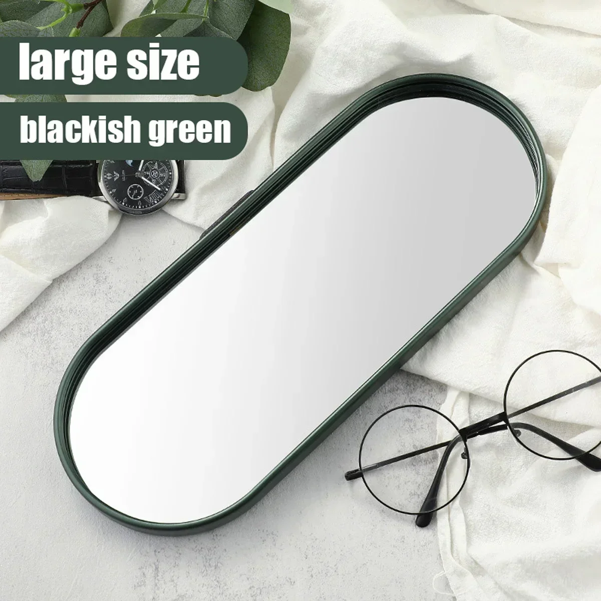 Gold Series Blackish Green Mirror Tray Perfume Cosmetic Jewelry Display Plate Metal Decorative Oval Dessert Kitchen Organizer