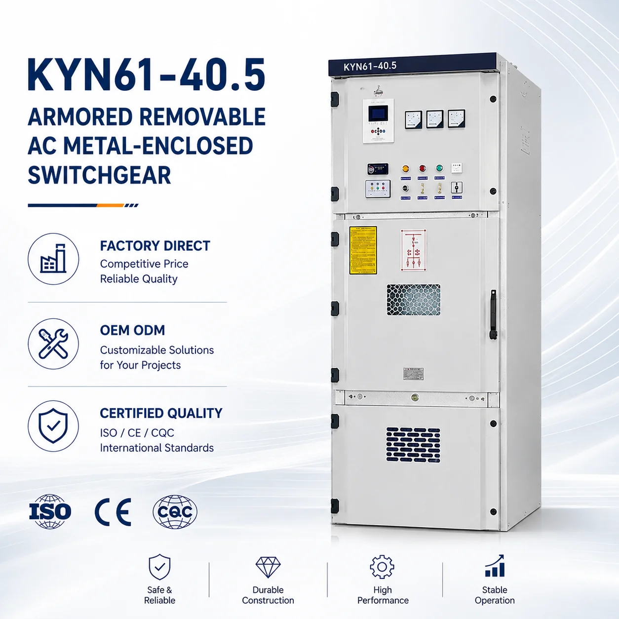 Factory Direct KYN61-40.5 AC Metal-Enclosed Withdrawable Switchgear High Voltage Power Distribution Equipment for Industrial