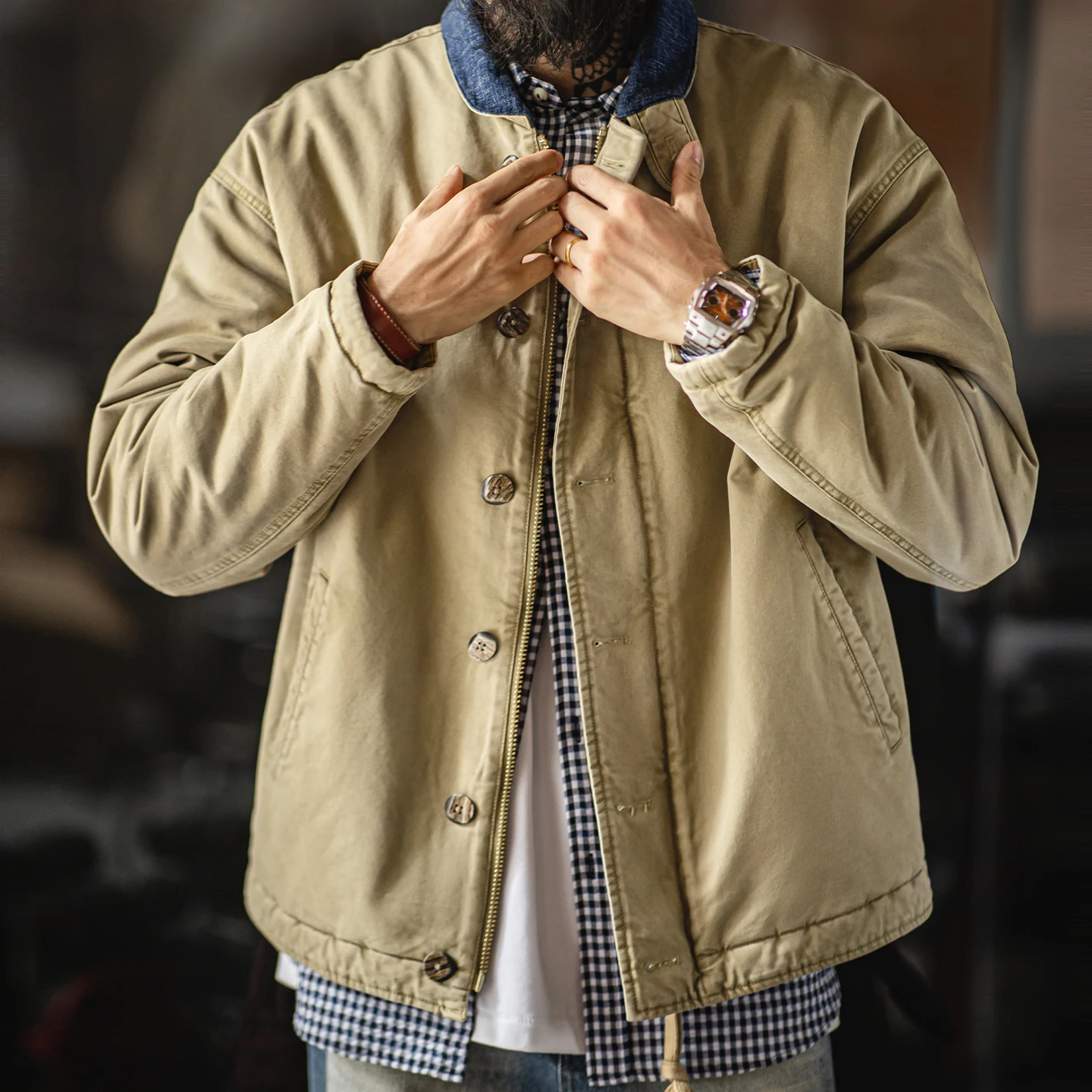 Мужская винтажная палубная куртка Maden N-1, тяжелое короткое пальто с хлопковым наполнителем, теплая ветровка с воротником-стойкой