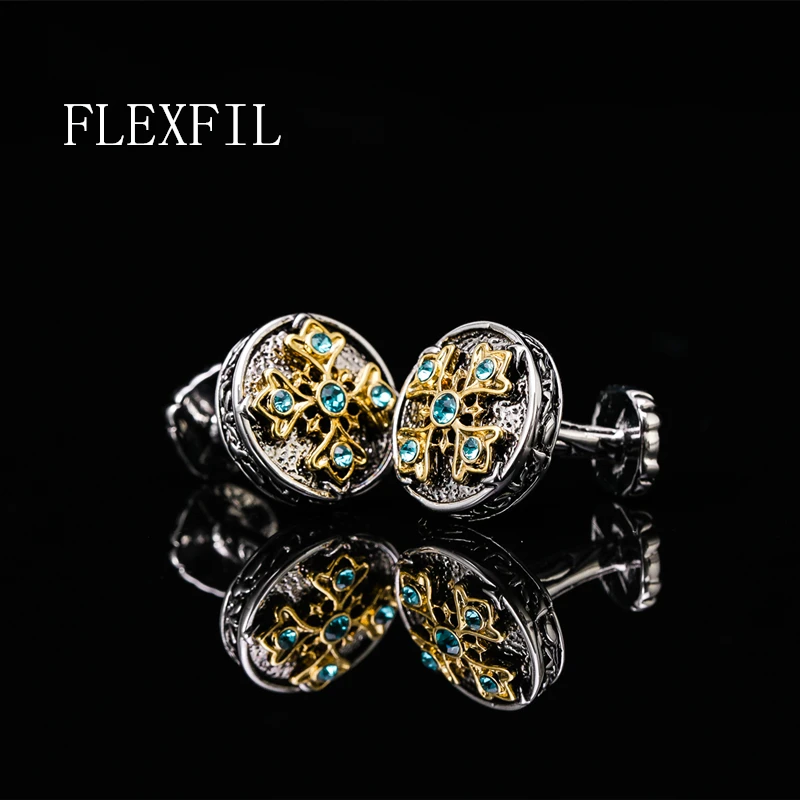 FLEXFIL Luxury shirt cufflinks for men\'s Brand cuff buttons cuff links gemelos High Quality round wedding abotoaduras Jewelry