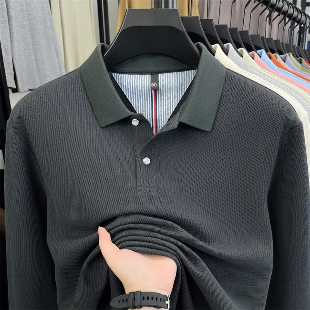 100% reine Baumwolle, hochwertiges Marken-Poloshirt für Herren mit langen Ärmeln, modisches Luxus-Golfshirt mit Stickerei für Herbst und Winter, lässiges T-Shirt. – Detail 23