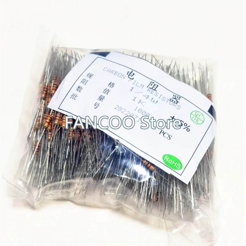 1000PCS 0.25W 5% 1/4W Resistenza Pellicola di Carbonio 110R-910R 120R 130R 150R 160R 180R 200R 220R 240R 270R 300R 330R 360R 390R 430R 470R