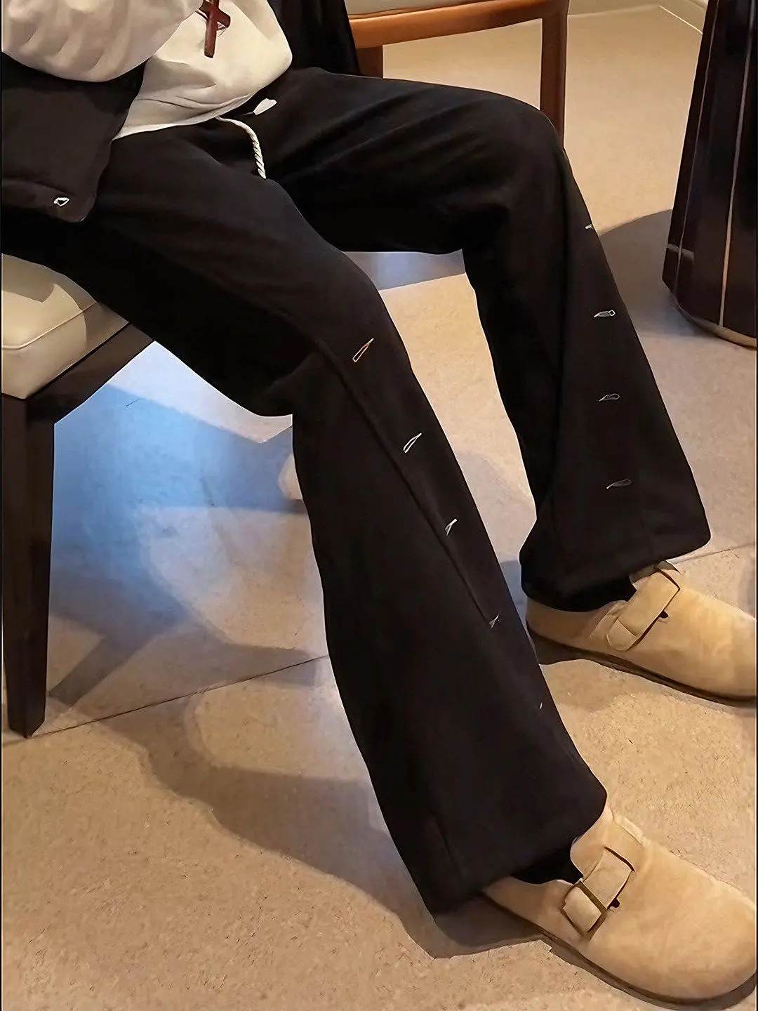 Men's Casual Straight Leg Corduroy Pants Autumn Spring Seasonal Vintage Embroidery Flared Trousers Comfortable Polyester Fiber