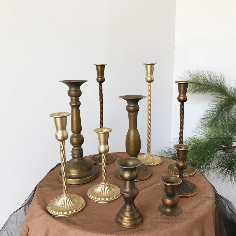 Retro Iron Candle Holders for Wedding Party Christmas Table Decorations European Style Golden Bronze Candlestick Bar Home Decor