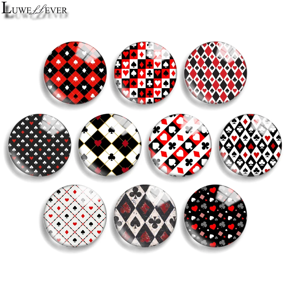 10mm 12mm 20mm 25mm 30mm 40mm 948 Poker Mix Round Glass Cabochon Flat Jewelry Finding 18mm Snap Button Charm Bracelet