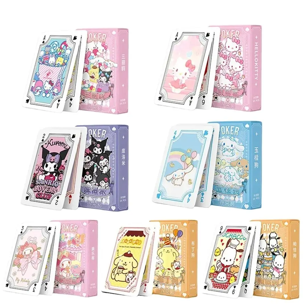 Kawaii Sanrio Poker Playing Cards Board Games Cartoon Hello Kitty Kuromi Cinnamoroll Melody Pompompurin Kids Toys Deck Card Gift