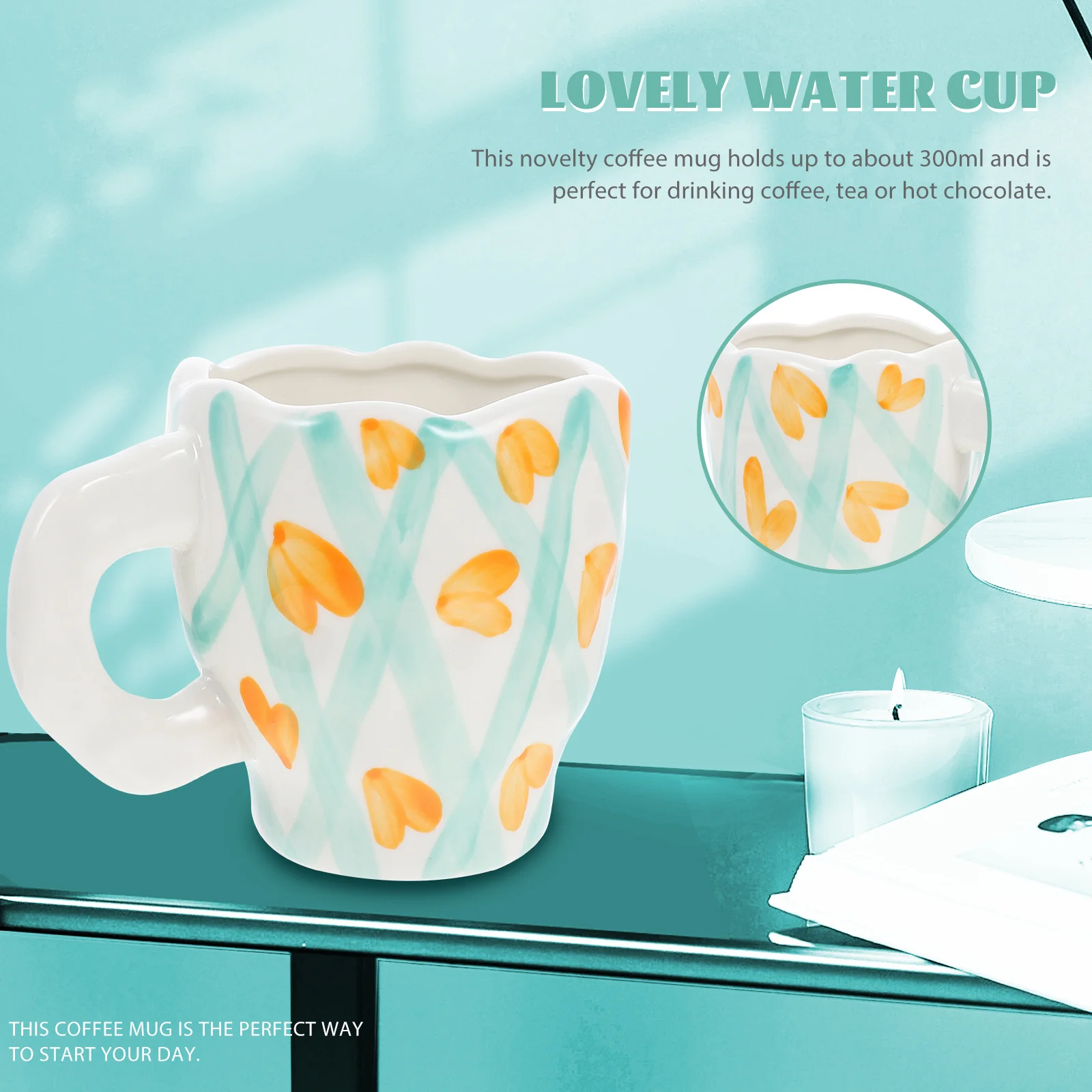 

Lovely Hand Painted Ceramic Coffee Mug 300ml Break Resistant with Saucer Perfect for Tea Coffee Cute Drinking Cup
