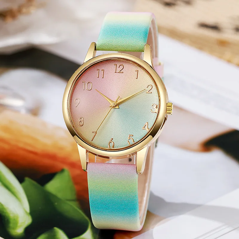 

Новые радужные часы для женщин, повседневные женские модные часы с кожаным ремешком, кварцевые наручные часы Relogio Feminino Relojes Para Mujer