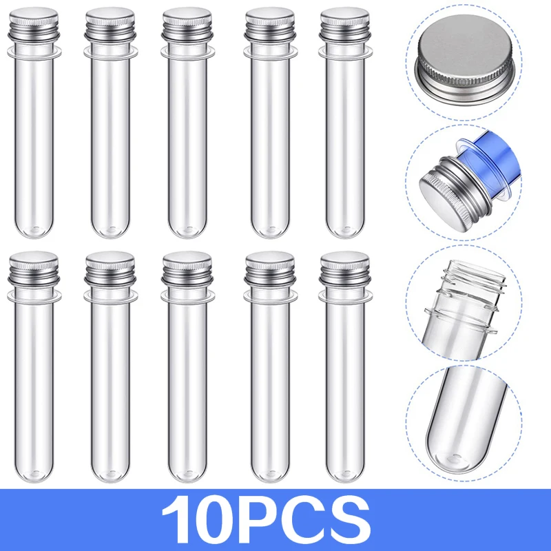 Tubo de ensayo de plástico de 40ml, 10 piezas, con tapa de rosca, cápsula, botella de PET, tapa de aluminio, tubo de embalaje con sello sensible a