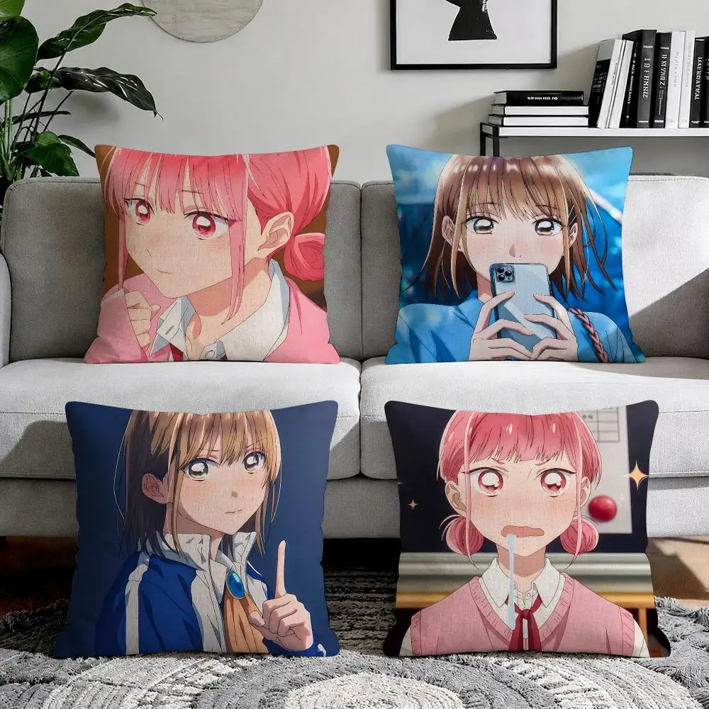 Anime B-Blue Box Youthful Style Cushion Cover Organic Natural Linen Pillowcase with Double Sided Print for Sofa Home Decor Gift