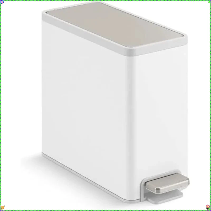

Тонкий мусорный бак с мягкой крышкой, нержавеющая сталь емкостью 2,5 галлона и белая мусорная корзина для ванной комнаты