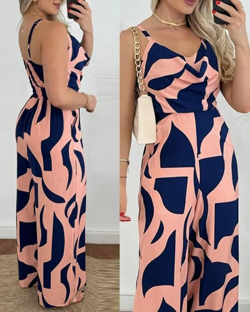 Pagliaccetto da festa sottile con scollo a v estivo da donna nuova tuta lunga elegante a vita alta moda da ufficio pantalone a pieghe con una spalla