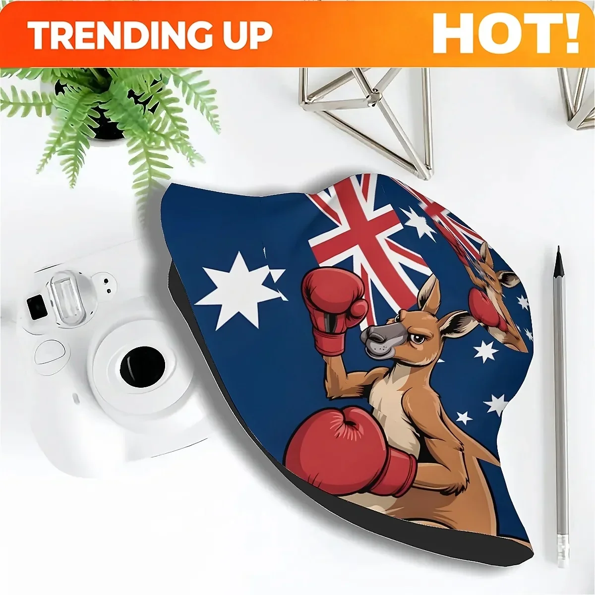 Customization 1pc Australian Flag & Boxing Kangaroo Hat - Unisex Outdoor Bucket With National Design, Fishing, Hiking, Beach, Go