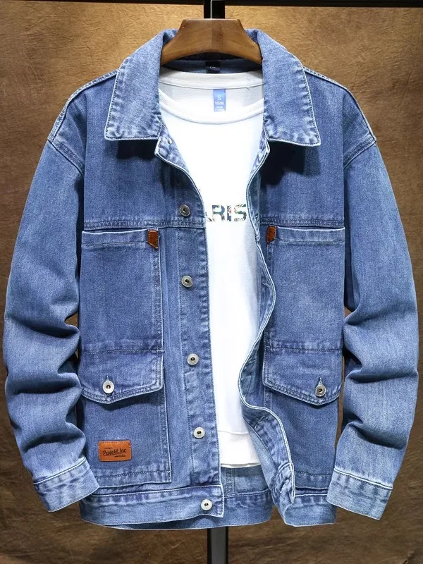 

Мужская джинсовая куртка от ведущего бренда, осенне-зимняя, с множеством карманов, износостойкая, рабочая, свободного кроя, молодежная, с длинными рукавами