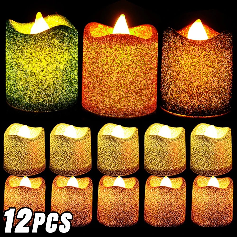 

12/1Pcs LED Electronic Candle Flameless Glitter Wishing Tealight For Christmas Wedding Birthday Party Decorations New Year Gifts