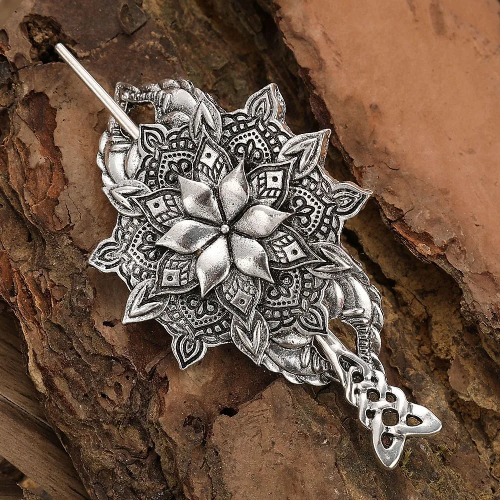 1 قطعة دبوس الشعر زهرة شعبية الاسكندنافية الرجعية Normcore سلتيك عقدة عصا إكسسوارات الشعر القوطية فايكنغ النمط النرويجي الطرف