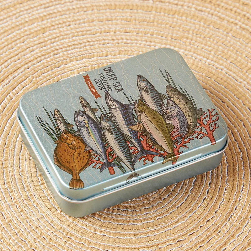 Capa retangular de lata para tabaco, desenho animado, cartão pequeno, ferramenta de pesca, caixa de armazenamento, embalagem, caixa de ferro, grampo de cabelo, caixa de metal