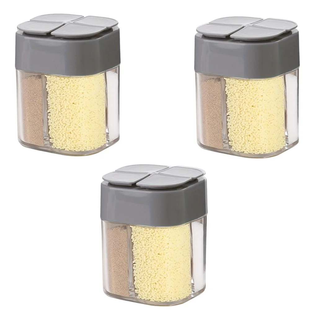 4-in-1-Camping-Gewürzstreuer, Mehrzweck-Gewürzglas mit Deckel, 4 Fächer, zum Grillen im Freien, Kochen, Salz, Pfeffer, Aufbewahrungsbox