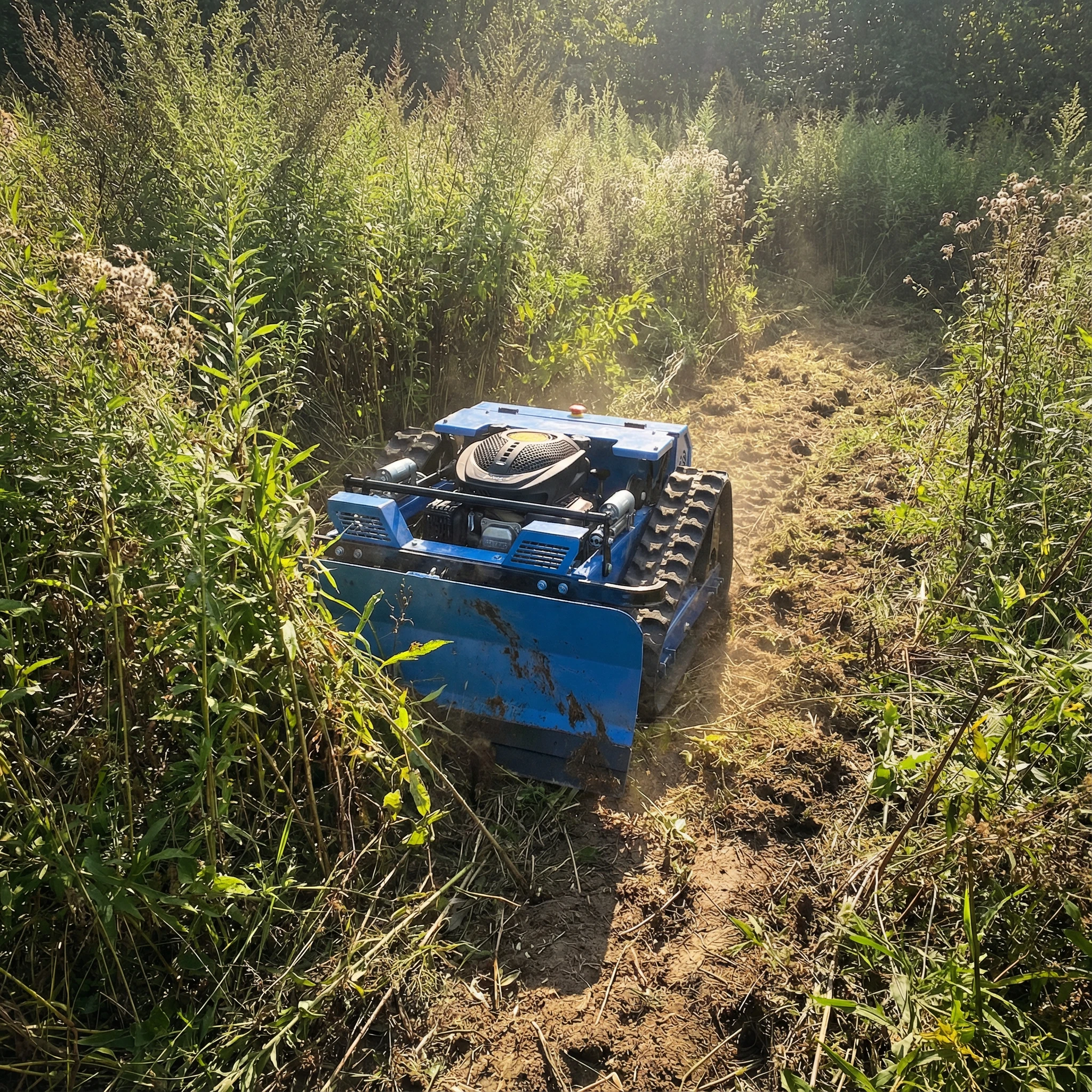 

Remote Control Lawn Mower, 700m Remote Control, Widened Anti-slip Tracks, Easy 45° Climbing,Zero Turn Mower,For Orchard Slopes.