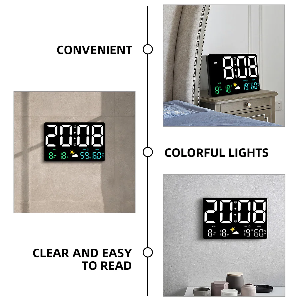 

Digital Wall Led Large Display Temperature Humidity Sensor For Office Home Bedroom Alarm Calendar Countdown Weather