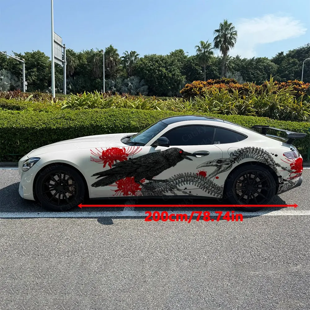 2pcs Raven Snake Bone And Skull, Durable, Fade-resistant, Enhance Vehicle Aesthetics With Bold Artistic Design Car Vinyl Wraps