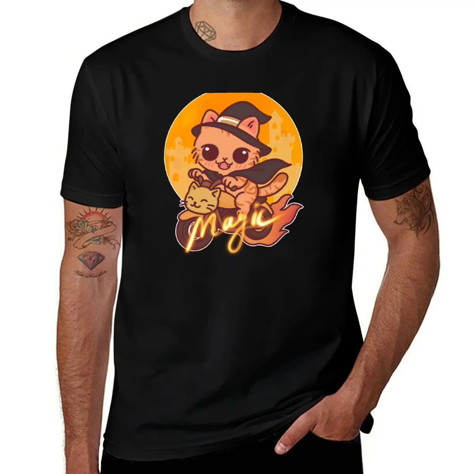 

Chibi Wizard Cat on Magic Motorcycle – Enchanted Yellow Dream T-Shirt Louboutins anime tshirt blue archive Short sleeve tee men