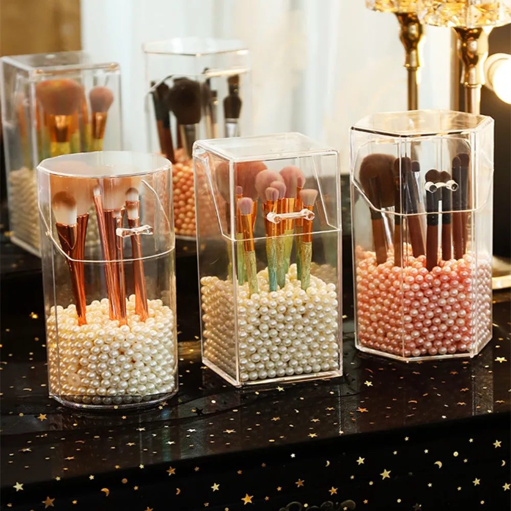 Acrylic Flip Storage Box Transparent Dust-proof Cosmetic Tool Organizer Desk Decor Pen Holder Makeup Brushes Organizer