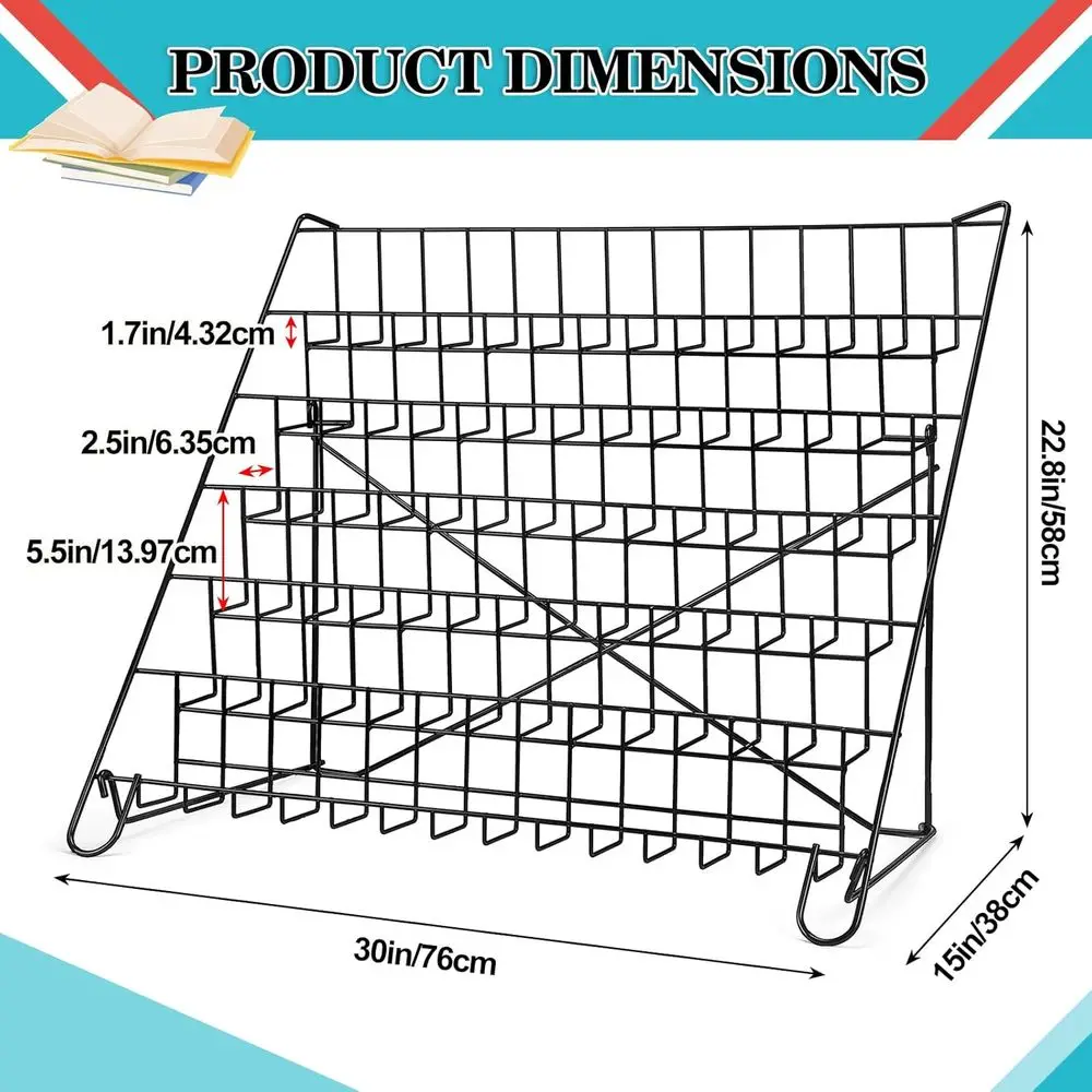 Black 6-Tier Wire Bookshelf for CD/Magazine Displays and Retail Brochure Holders
