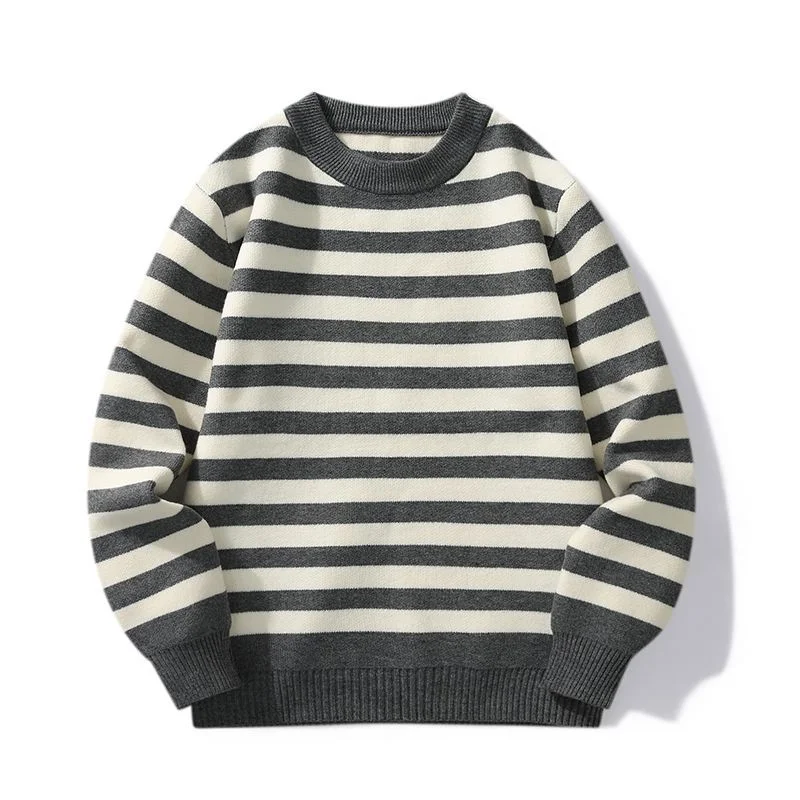 Engrossado em torno do pescoço listrado camisola masculina topo solto na moda marca tendência quente casual fundo