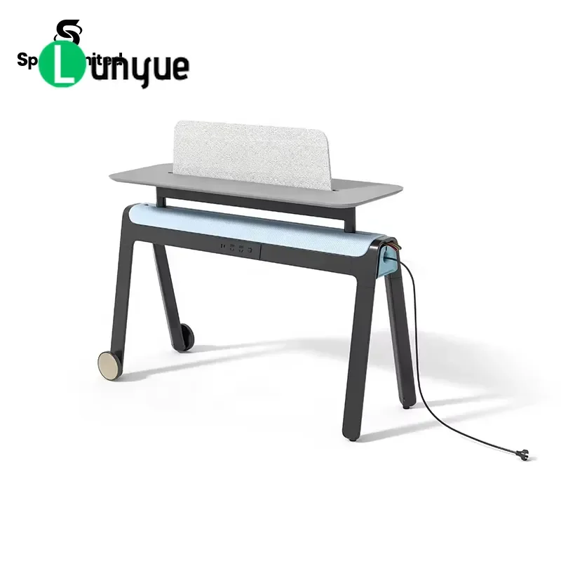 Mobile Room Divider with Storage Rack Power Outlet USB Port Freestanding Office Partition Wall for Workspace Organization
