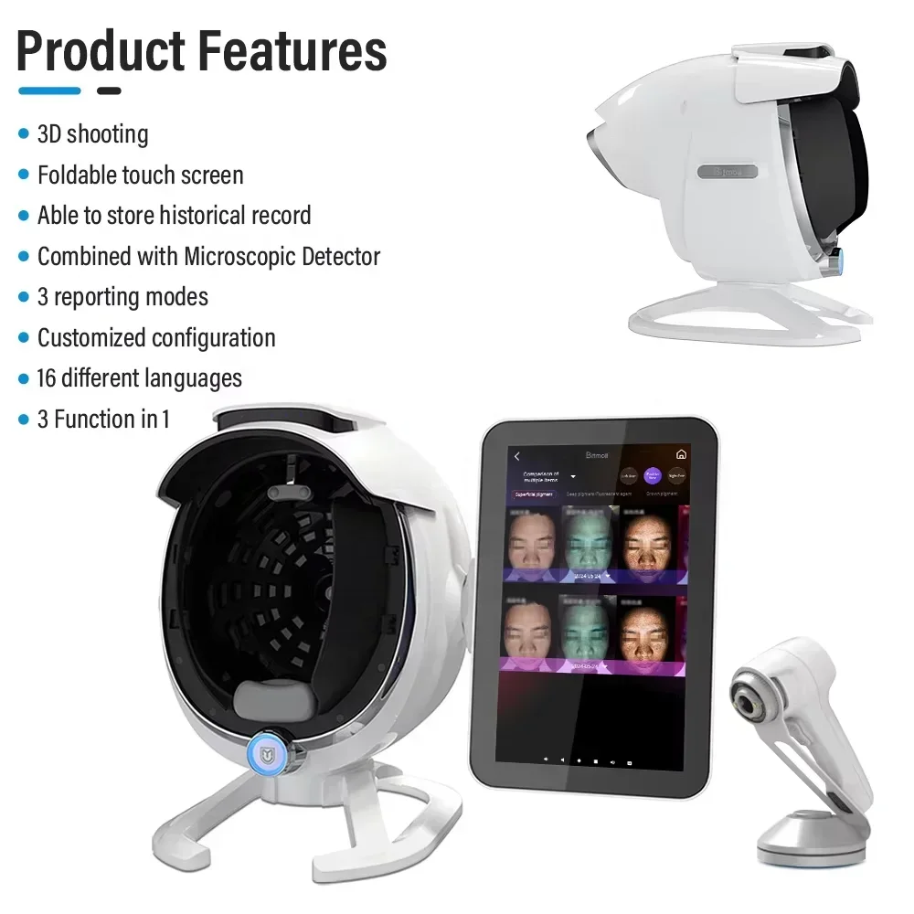 3D顔面スキャナー肌分析器フェイススキャナー検出マジックミラー拡大鏡しわ色素沈着サロン用美容機器