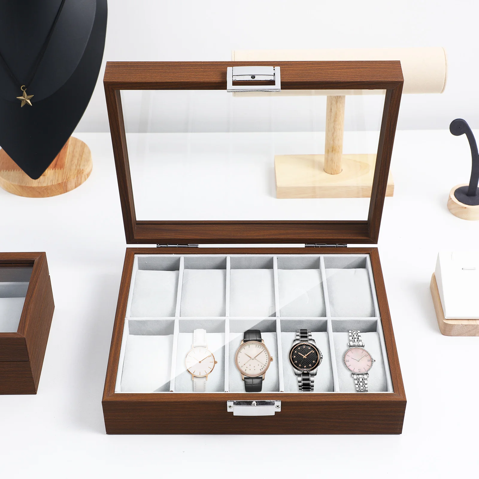 

Watch Organizer Holder 10 Slot Clear Lid Display Case Soft Interior Meticulous Craftsmanship for Men Watch Box