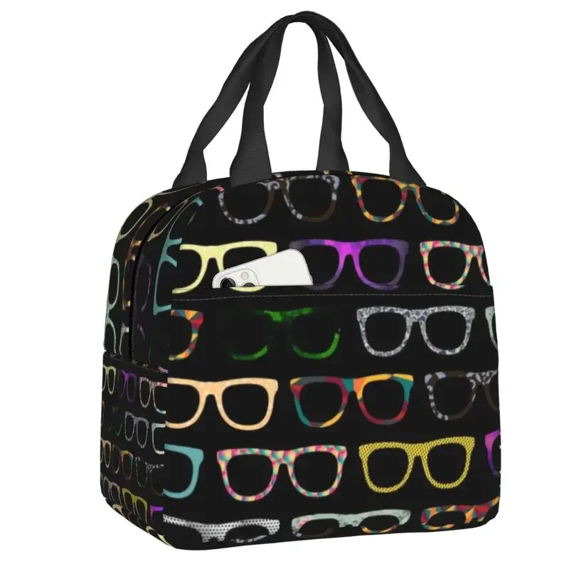 Retro Glasses Hipster Insulated Lunch Bag for School Office Optician Optometrist Leakproof Cooler Thermal Lunch Box Women Kids