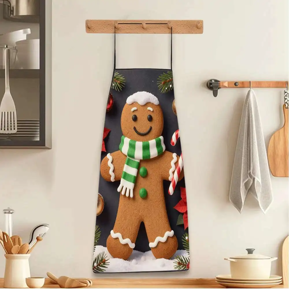 1pc Gingerbread Man Funny Print Apron, Polyester Material, for Kitchen Cooking, Gardening, Orchard Picking, Christmas Halloween
