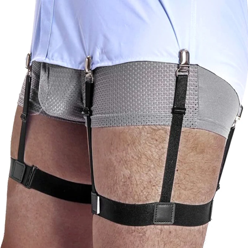 2 قطعة قميص الرجال يبقى حزام مع مقاطع قفل عدم الانزلاق إبقاء قميص مدسوس الساق الفخذ الحمالة الأربطة حزام قفل قابل للتعديل #2