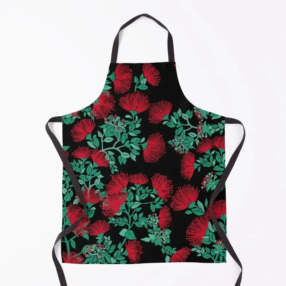 

Red Hawaii 'Ohi'a Lehua on Black Apron painting Hairdressing Kitchen Apras For Women Apron