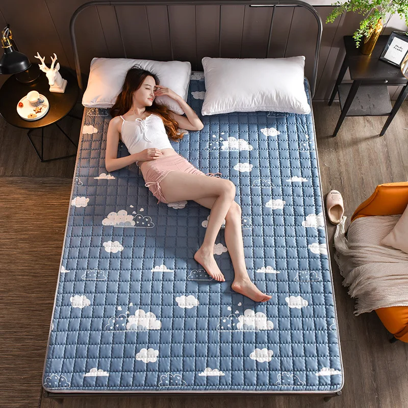 Sleeping Pad with Elastic Straps, Cool Bed Mat Kit, Cartoon Flamingo Quilting, Mattress Protection, Summer